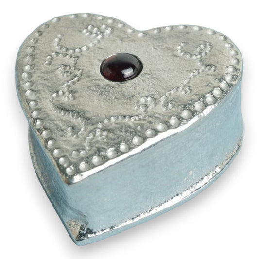 Heart with Garnet Stone  - Pewter Trinket Box