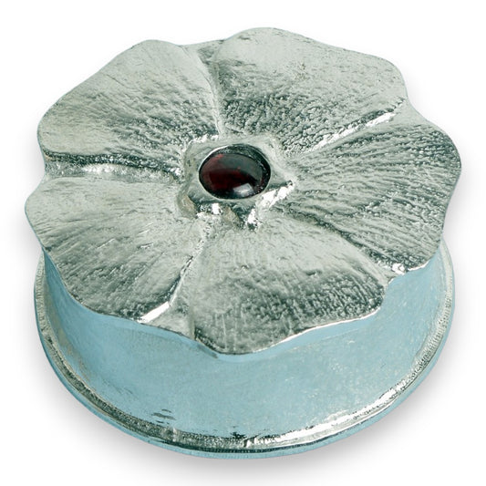 Flower with Garnet Stone  - Pewter Trinket Box