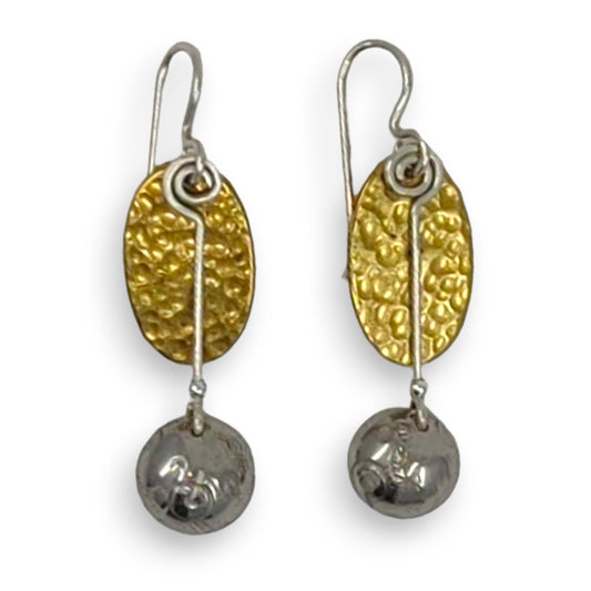 Brass Shield with Pewter Dome - Drop Earrings