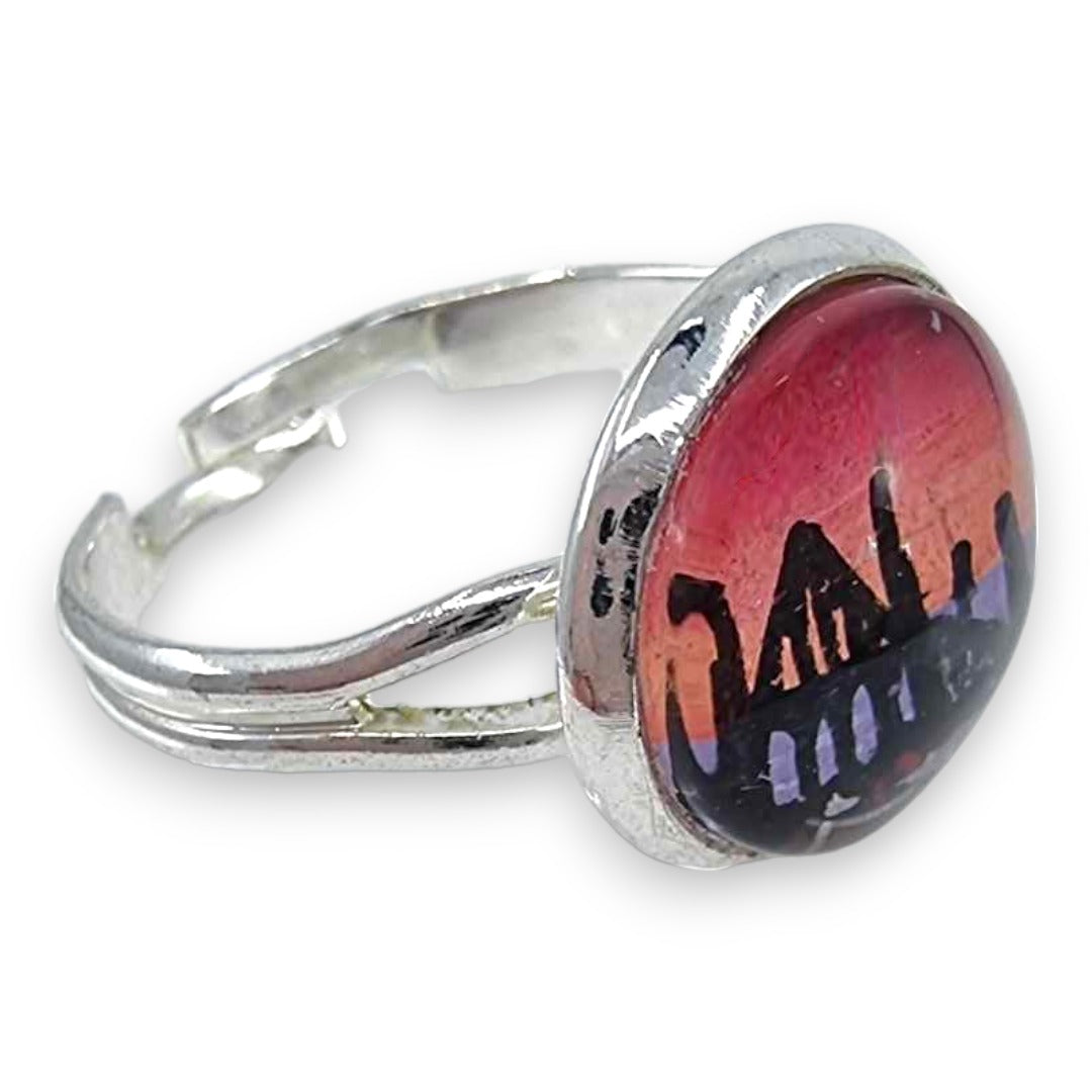 Whitby Abbey Hand Painted Adjustable Ring - Ink under Resin
