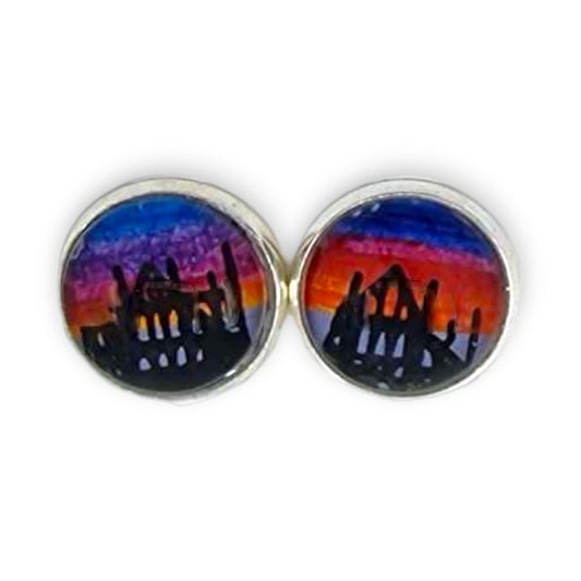 Whitby Abbey Hand Painted Clip-On Earrings - Ink under Resin