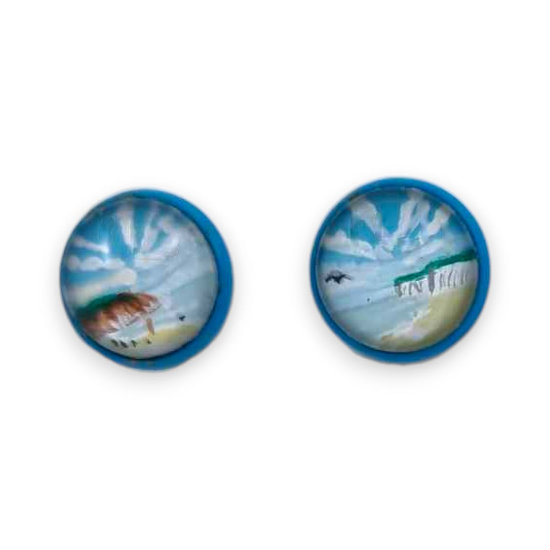 Filey Bay Hand Painted Earrings - Ink under Resin