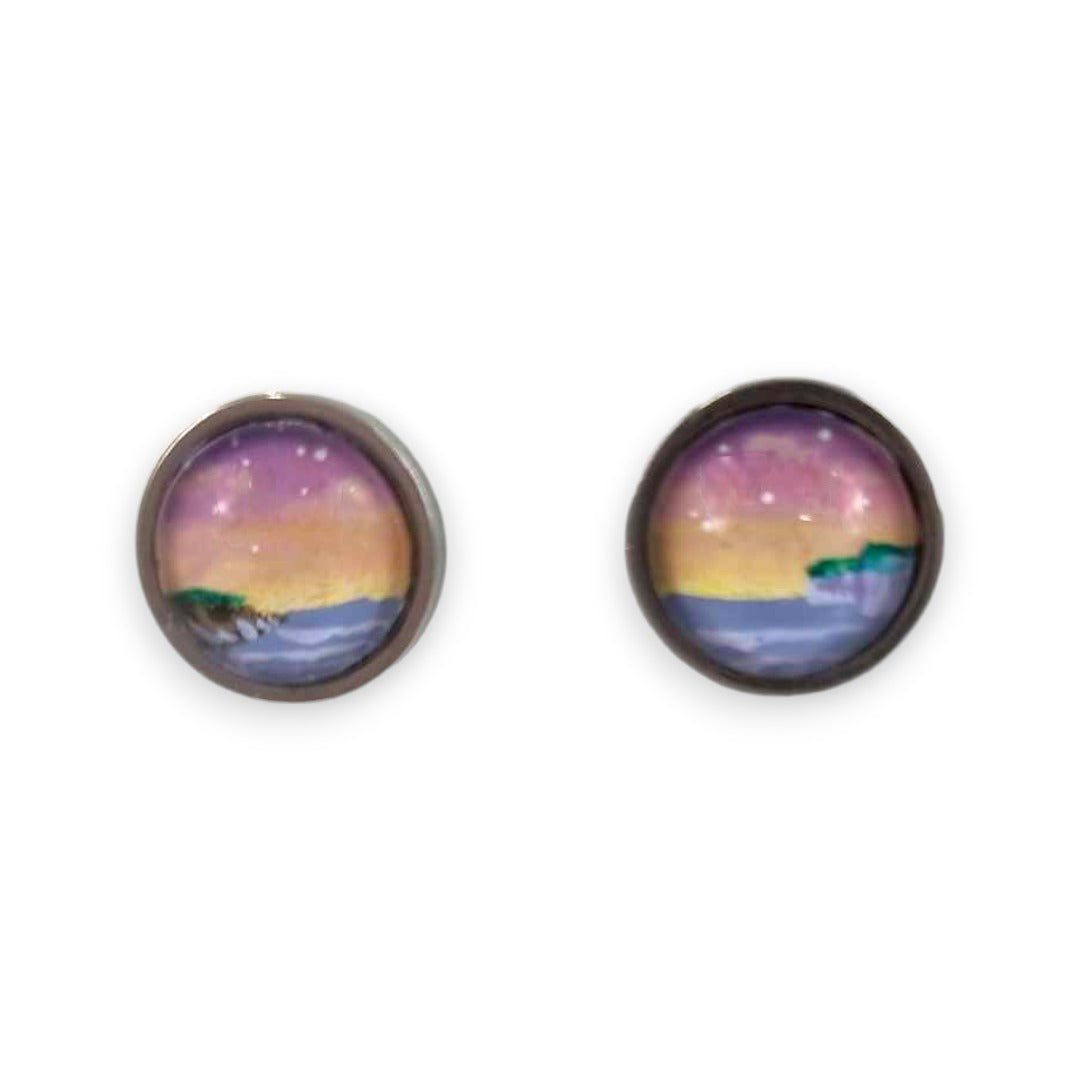 Filey Bay Hand Painted Earrings - Ink under Resin