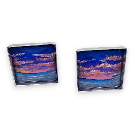 Filey Bay Hand Painted Cufflinks- Ink under Resin