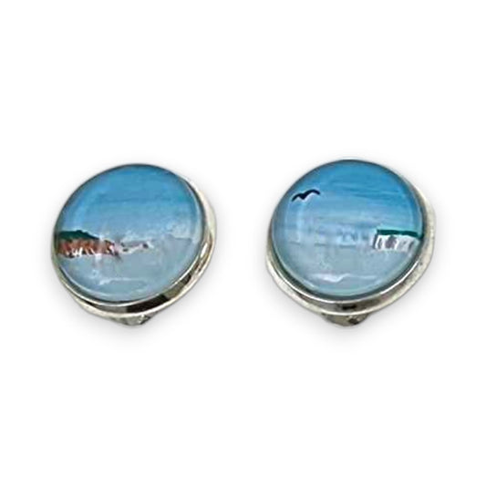 Filey Bay Hand Painted Clip-on Earrings - Ink under Resin