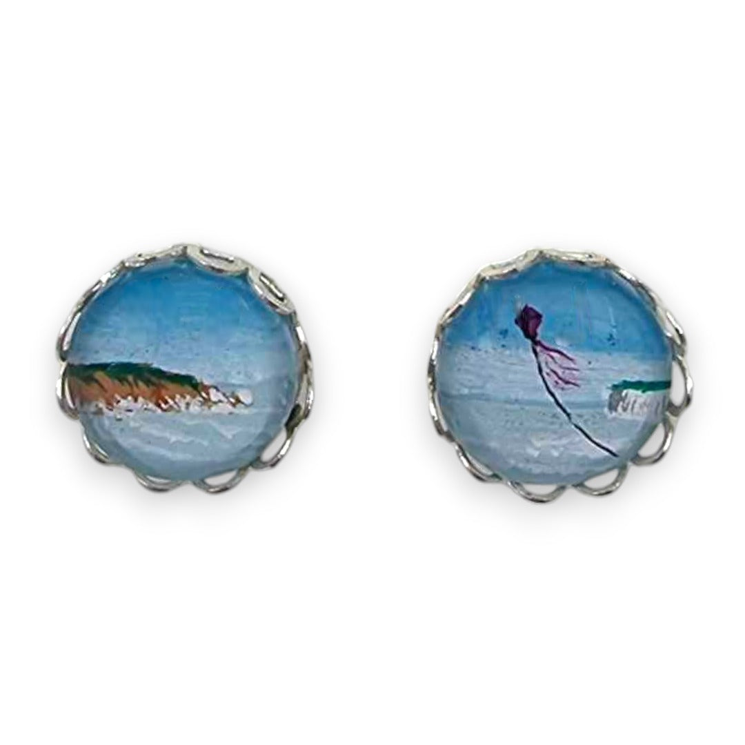 Filey Bay Hand Painted Earrings - Ink under Resin