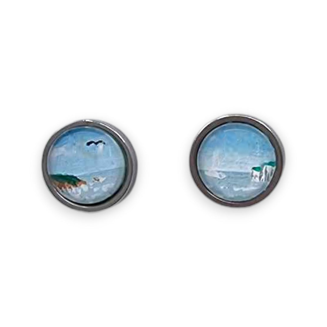 Filey Bay Hand Painted Earrings - Ink under Resin