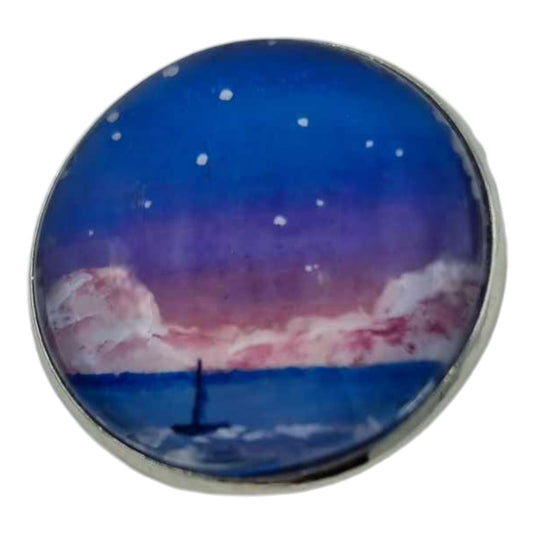 Filey Bay Hand Painted Brooch - Ink under Resin