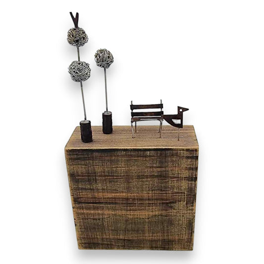 Mini Topiary and Bench - Wood/metal sculpture