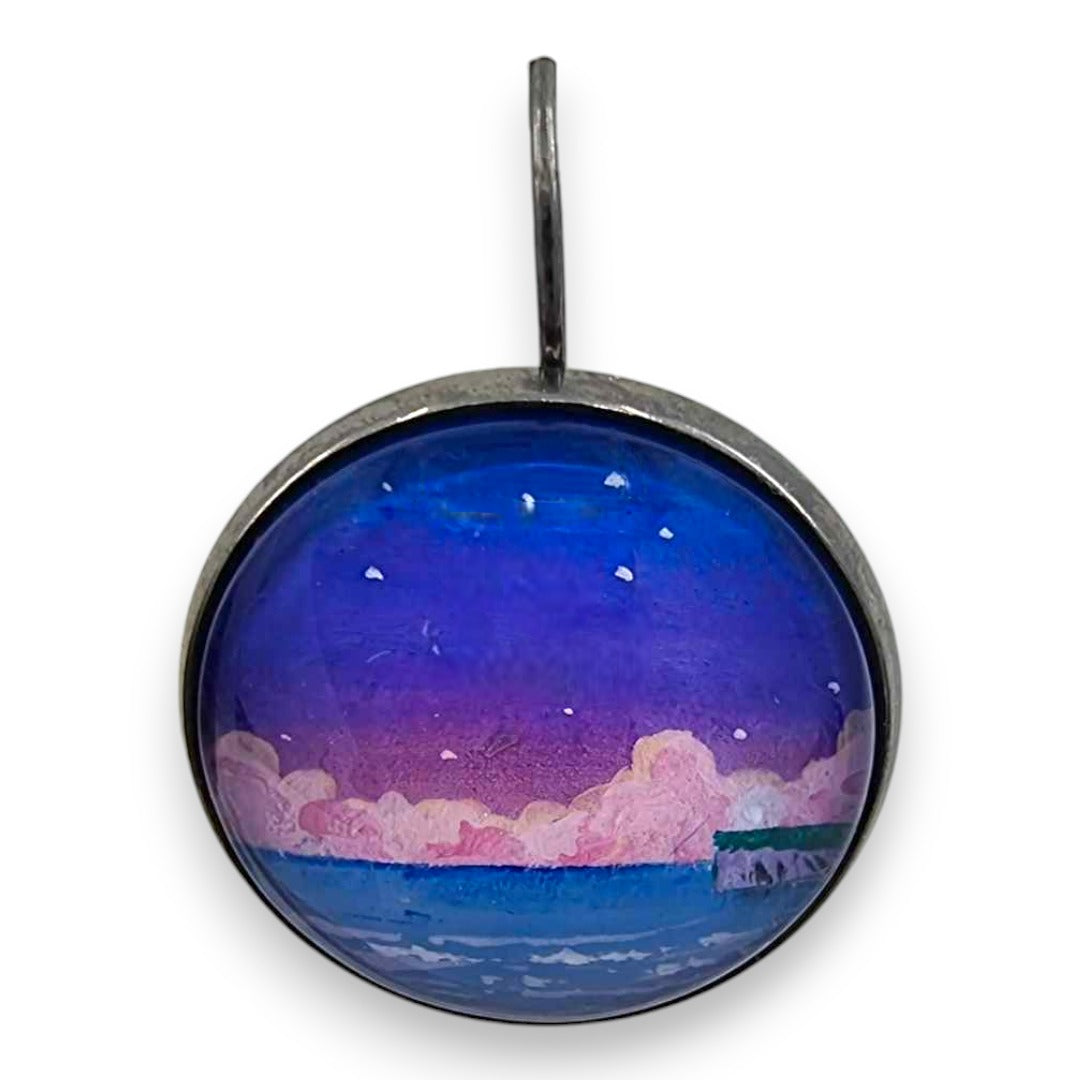 Filey Bay Hand Painted Earrings - Ink under Resin