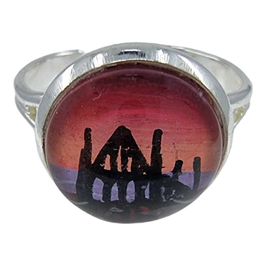 Whitby Abbey Hand Painted Adjustable Ring - Ink under Resin