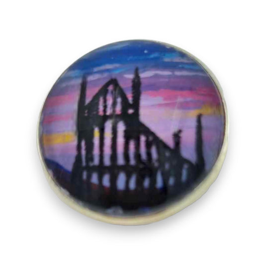 Whitby Abbey Hand Painted Brooch - Ink under Resin