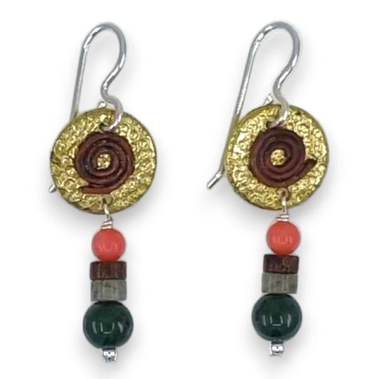 Brass Coin with Stones - Drop Earrings