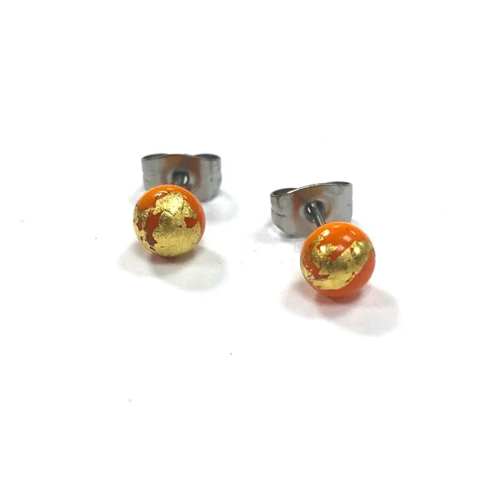 Mini - Orange and Gold Glass Stud Earrings