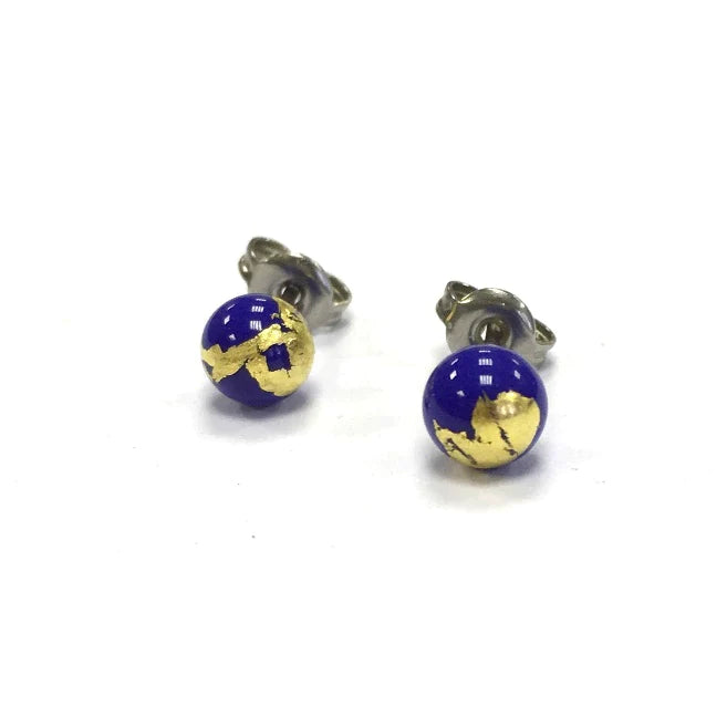 Mini - Lapis and Gold Glass Stud Earrings