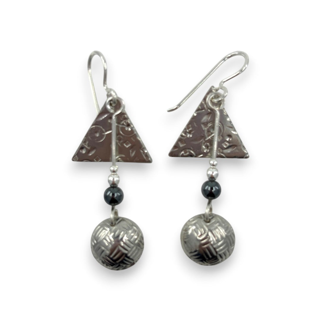 Pewter Triangle with Pewter Dome - Drop Earrings