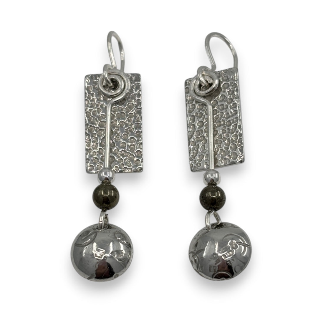 Pewter Textured Rectangle - Drop Earrings