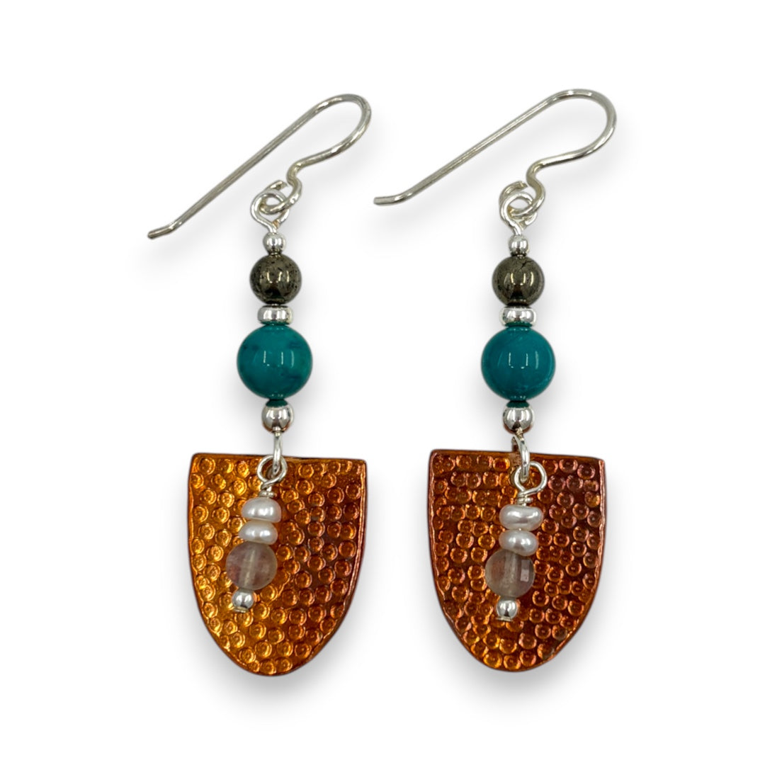 Copper Drop with Stones - Drop Earrings