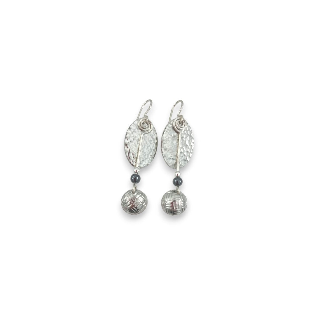 Pewter Textured Oval with Pewter Drop - Drop Earrings