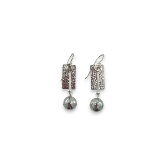 Pewter Textured Rectangle - Drop Earrings