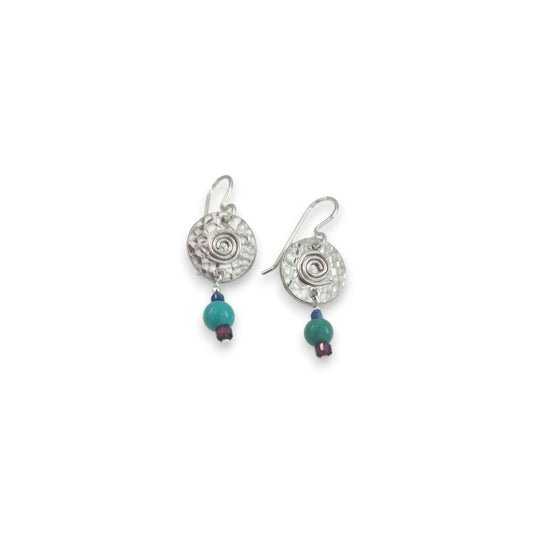 Pewter Coin with Stones - Drop Earrings