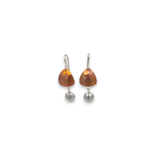 Copper Shield with Pewter Dome - Drop Earrings