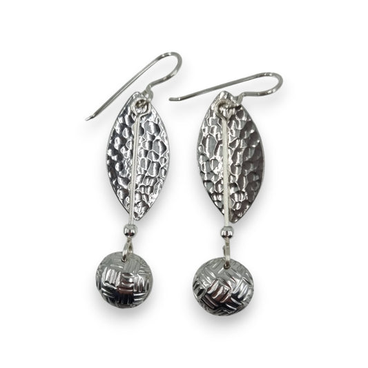Pewter Leaf with Pewter Dome - Drop Earrings