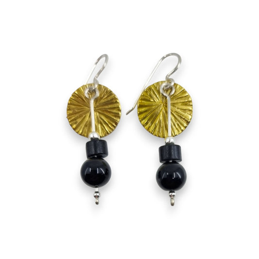 Brass Coin with Stones - Drop Earrings