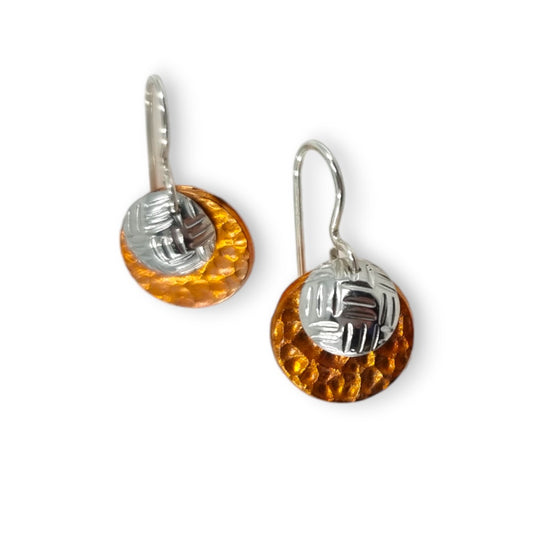 Copper Coin with Pewter Dome - Drop Earrings