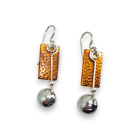 Copper Rectangle with Pewter Dome - Drop Earrings