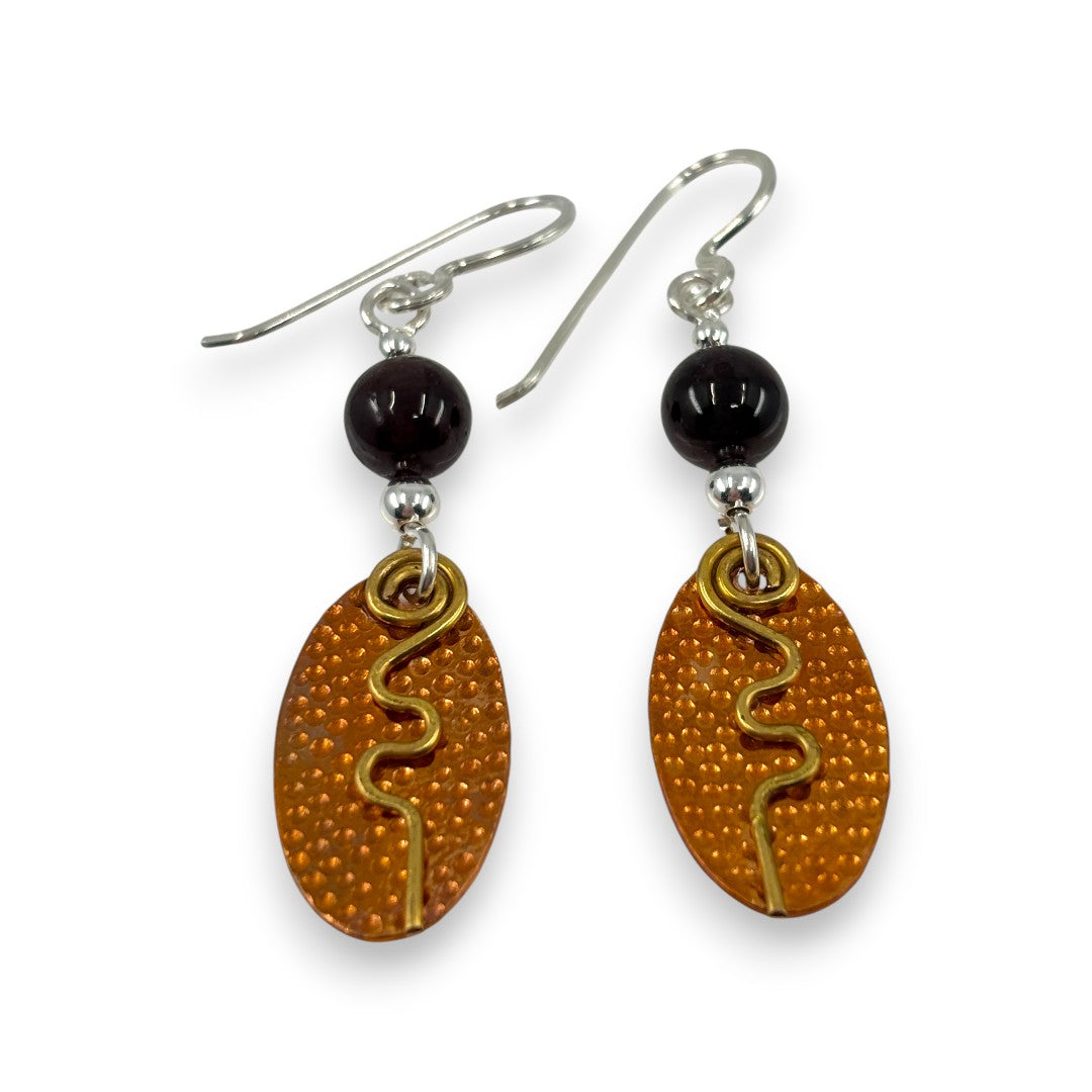 Copper Oval with Stones - Drop Earrings
