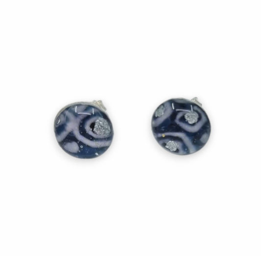 Blue, Cream and Silver Stud Earrings
