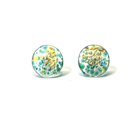 Midi Glass and Gold Mottled Stud Earrings - Seagrass