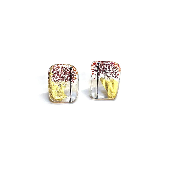 Glass Panel Stud Earrings - Tsukimi