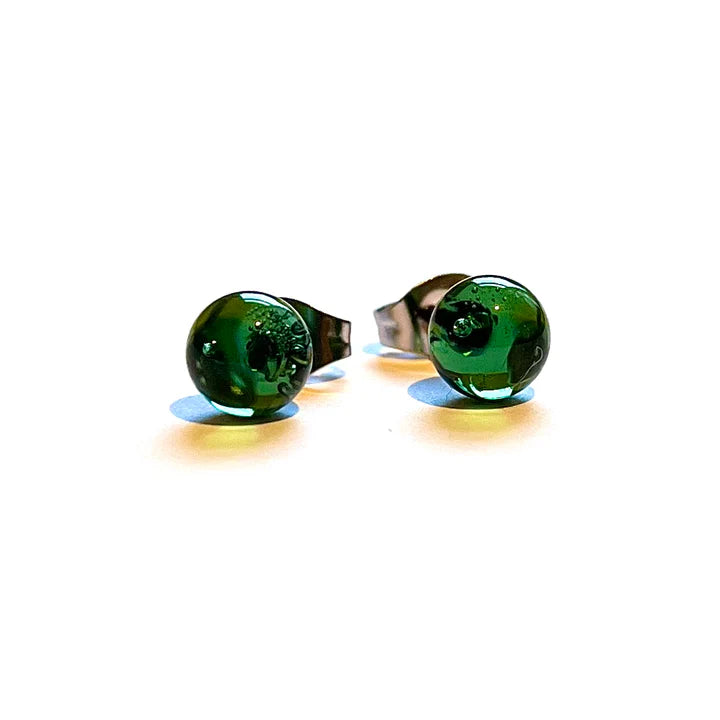 Recycled Whiskey Bottle - Green Stud Earrings