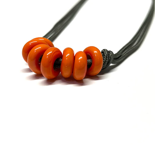 Adjustable Necklace - Coral Glass Beads On Graphite Paracord