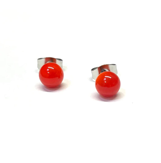 Mini - Blood Orange Glass Stud Earrings