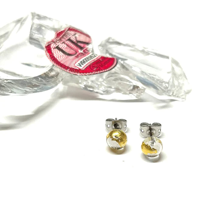 Recycled Whiskey Bottle - Clear & Gold Stud Earrings