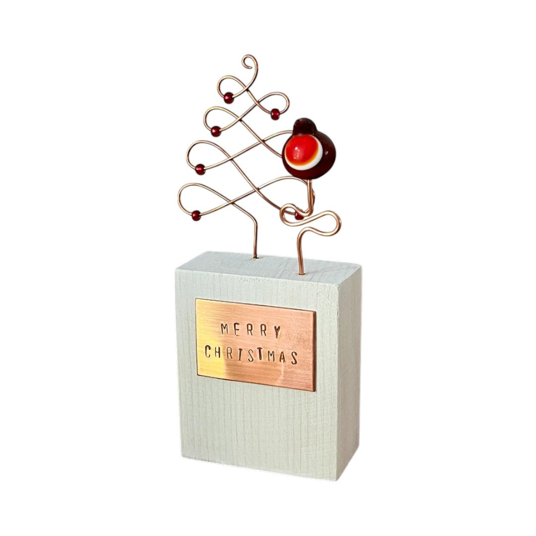 Robin Block - Wire Tree with Red Glass Beads