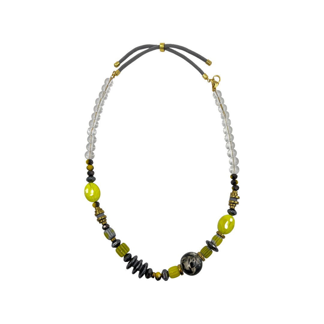 Necklace - Glass & Metal Beads on an Adjustable Cord