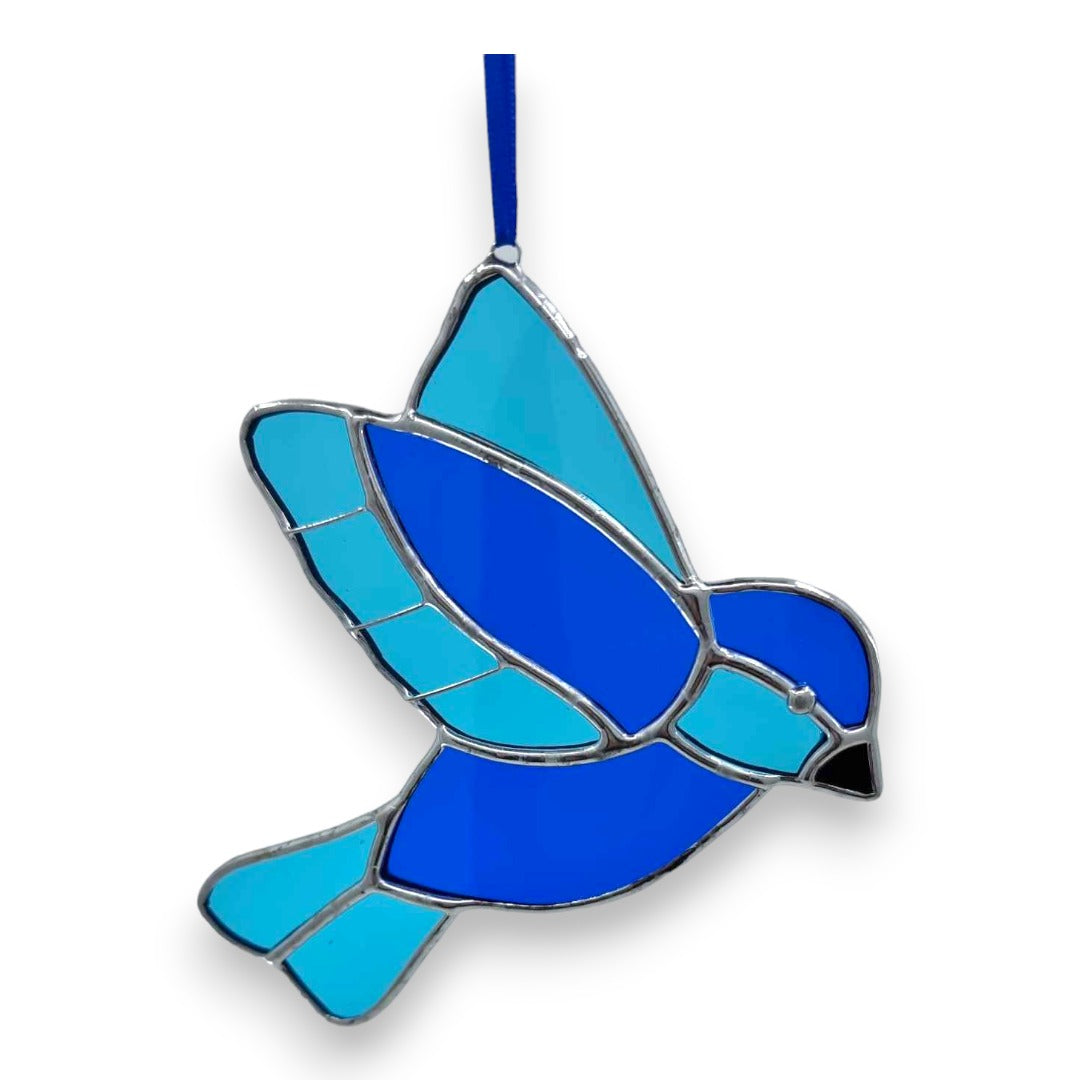 Tropical Bird Flying Suncatcher/Window Hanger - Blue Stained Glass