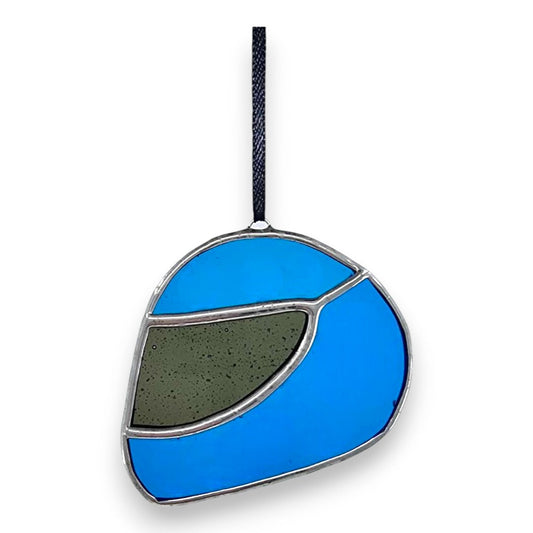 Motorcycle Helmet Hanger/Suncatcher - Blue - Stained Glass