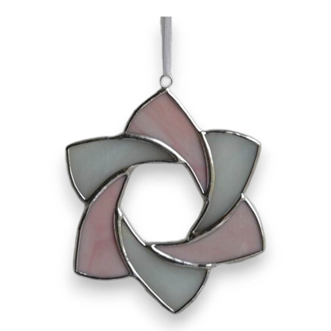Star Open 6 point Hanger/Suncatcher - Pink & White Stained Glass