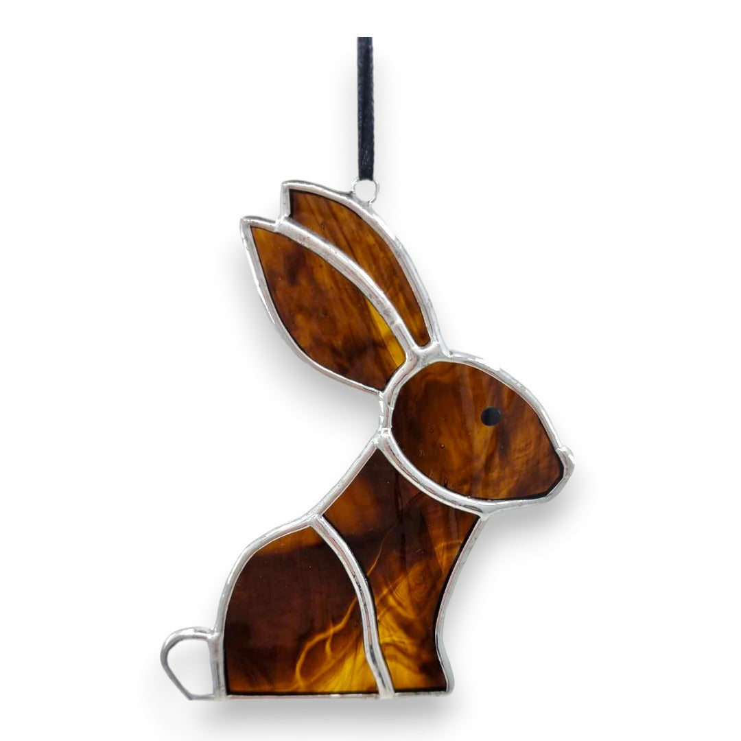 Rabbit/Bunny Sitting Hanger/Suncatcher - Amber Stained Glass