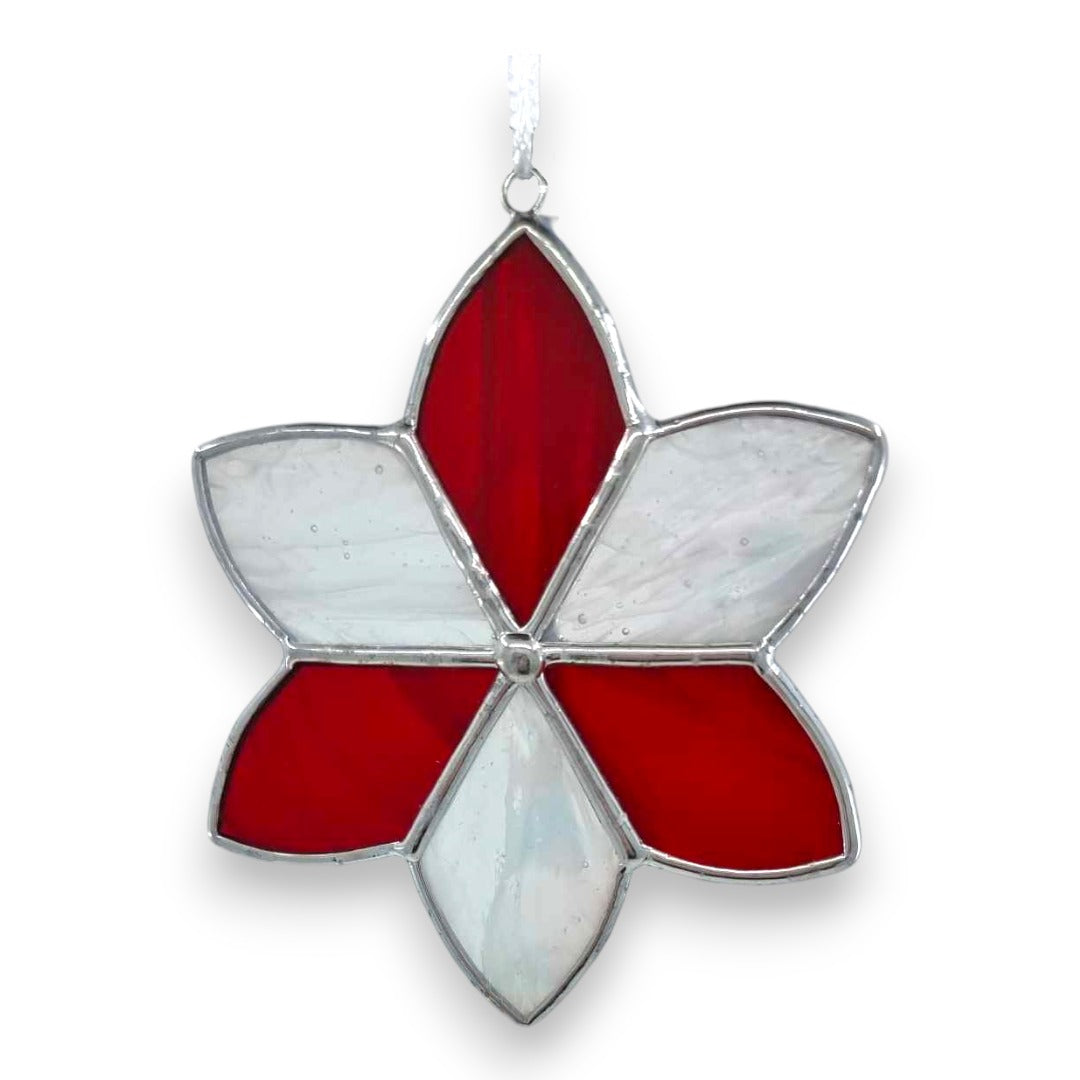 Flower - 6 Petal Hanger - Red & Pearl White Stained Glass