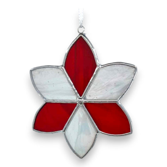 Red/Pearl 6-Petal Flower Hanger/Suncatcher - Stained Glass