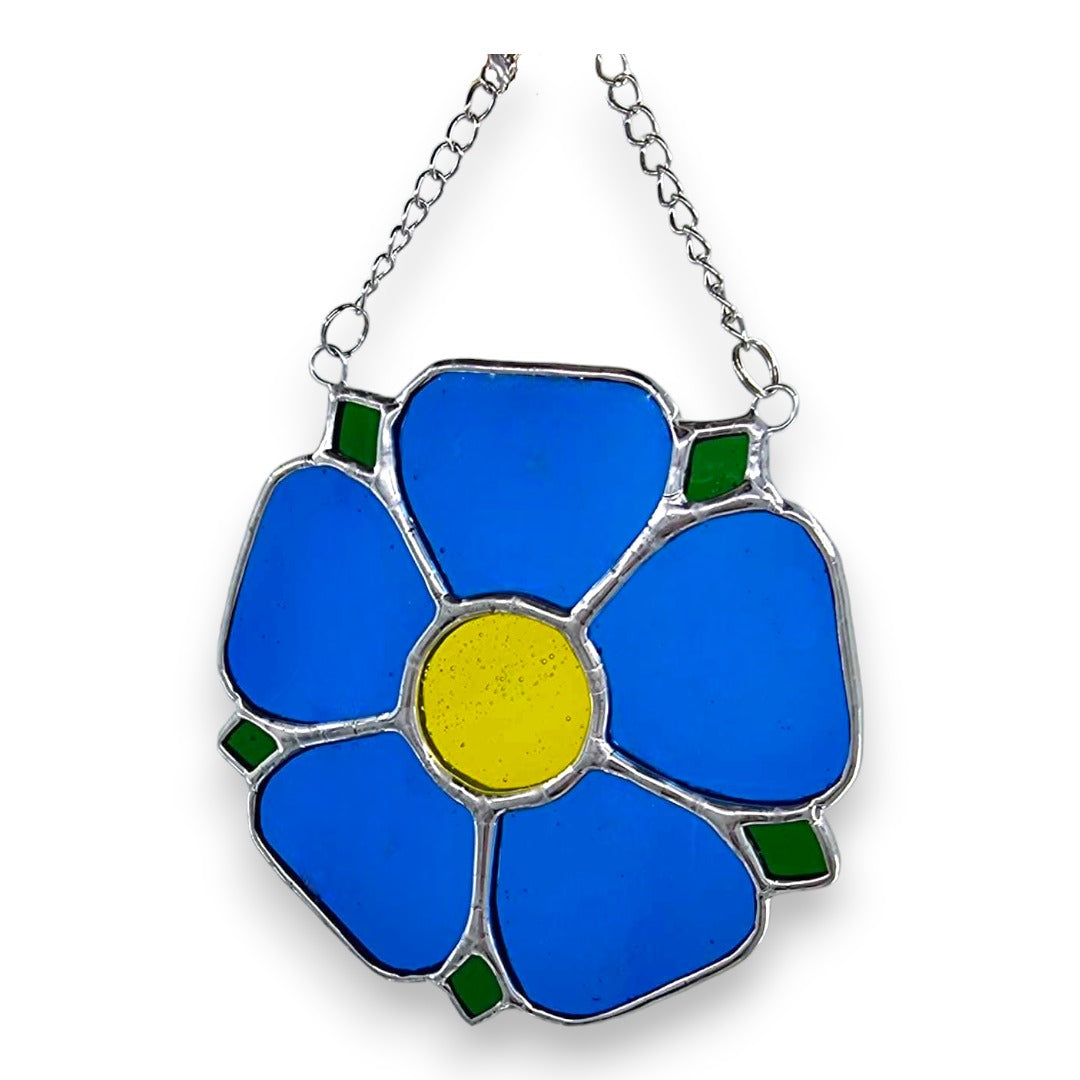 Rose Hanger / Suncatcher - Blue Stained Glass
