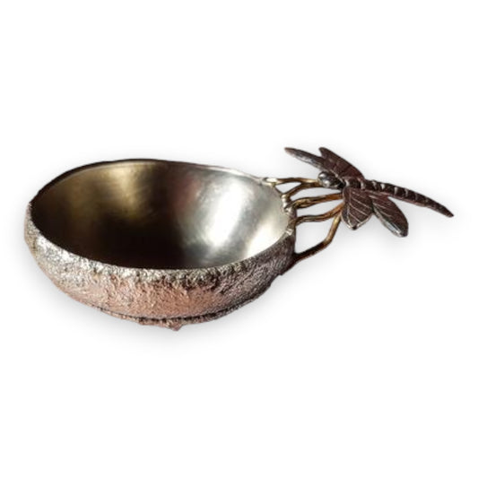 Cast Pewter Bowl & Pewter Dragonfly with Brass Legs.