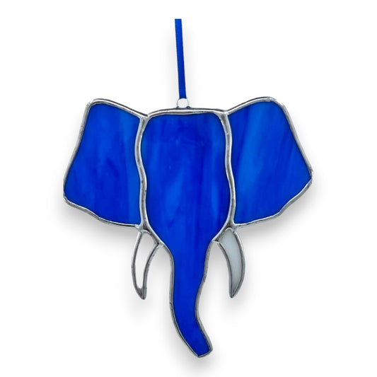 Blue Elephant Head Hanger/Suncatcher - Stained Glass