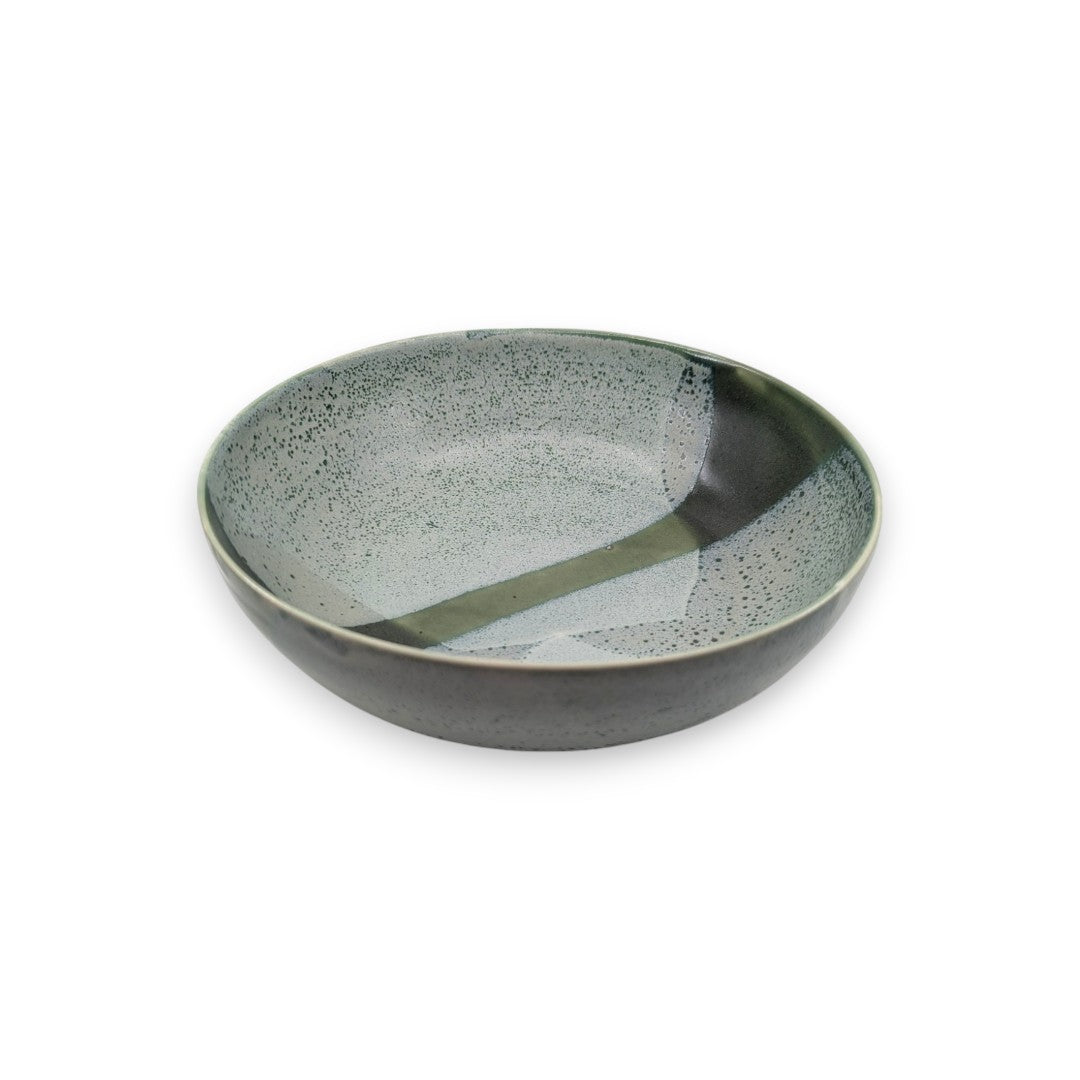 Pasta Bowl - Green & Dark Green Stripe